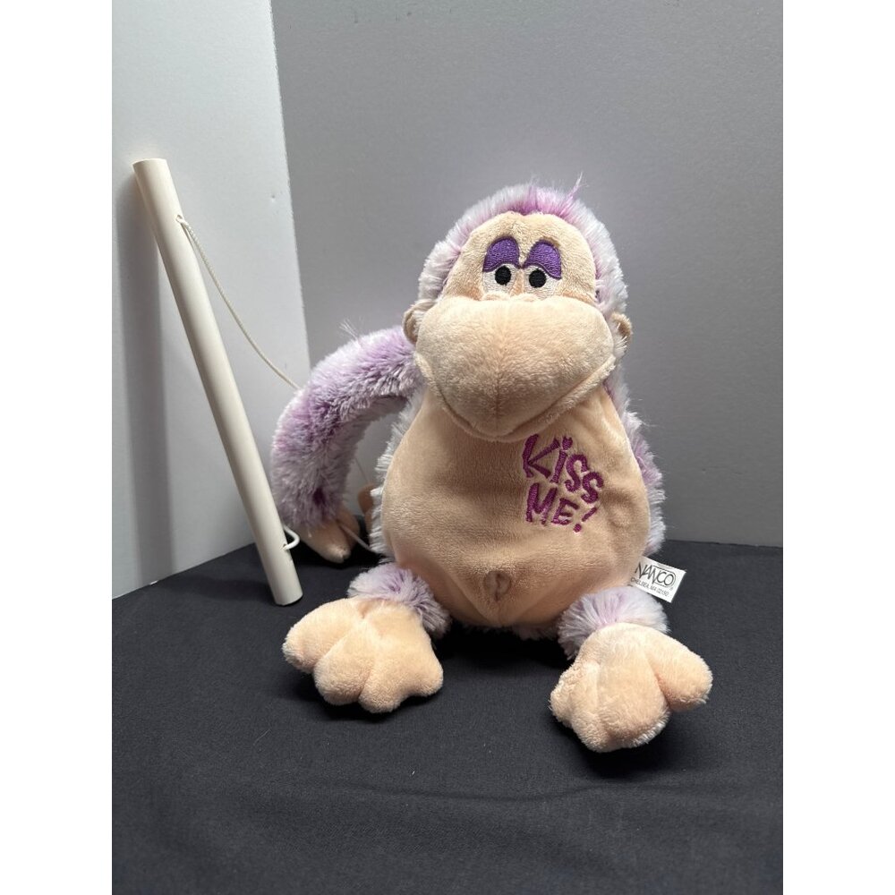 Nanco "Kiss Me!" Hanging Plush Monkey Toy 12" Purple & Cream